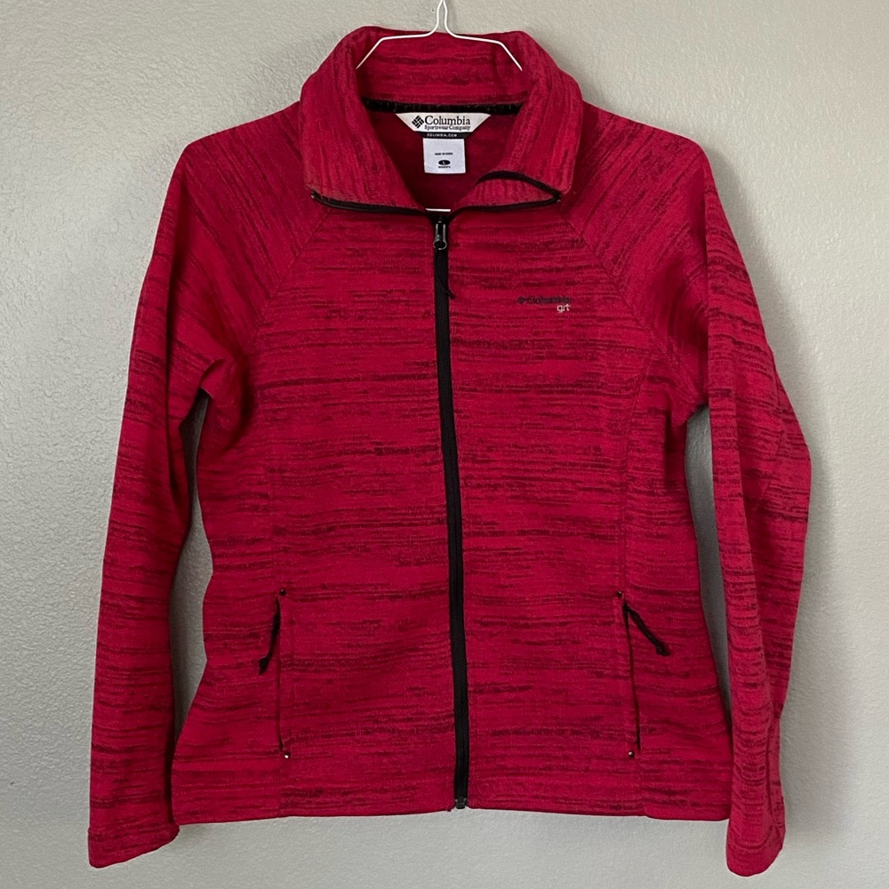 COLUMBIA GRT outdoor heathered pink full zip sweater jacket in a SIZE L
